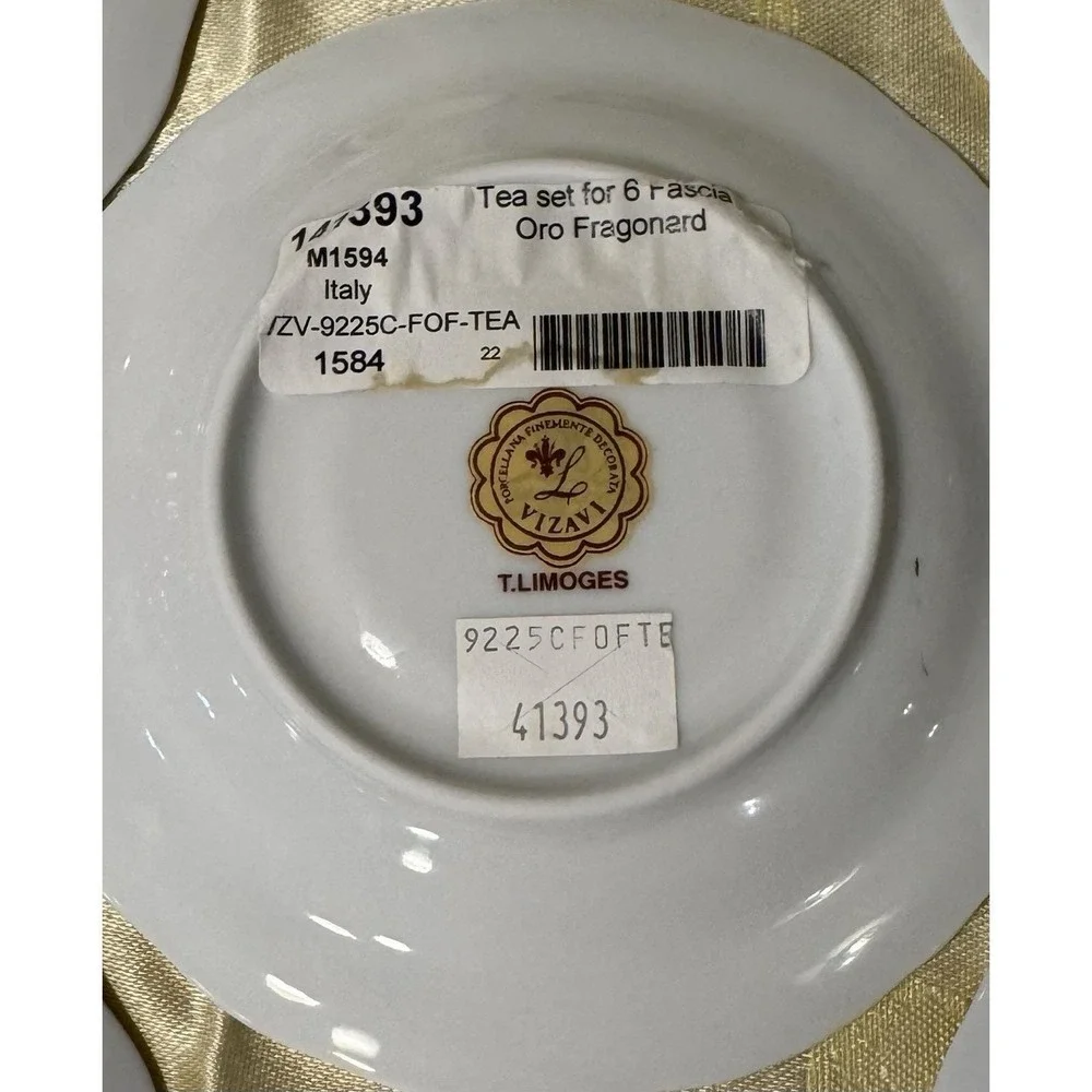 NEW Set of 6 Vizavi T Limoges Tea Saucers Oro Fragonard Gold Italy 5.75